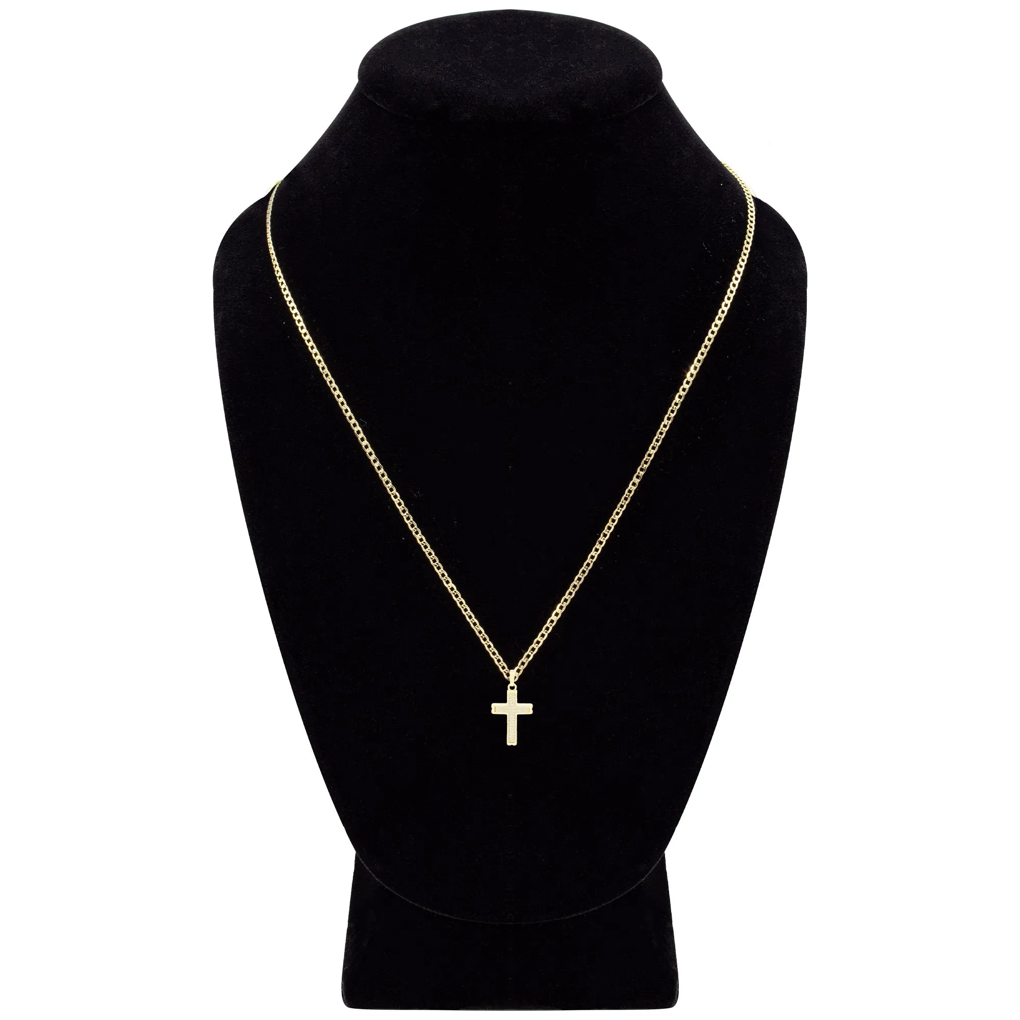 Cross 4 Cubic Zirconia Pendant 14K Gold Filled Chain Necklace Set