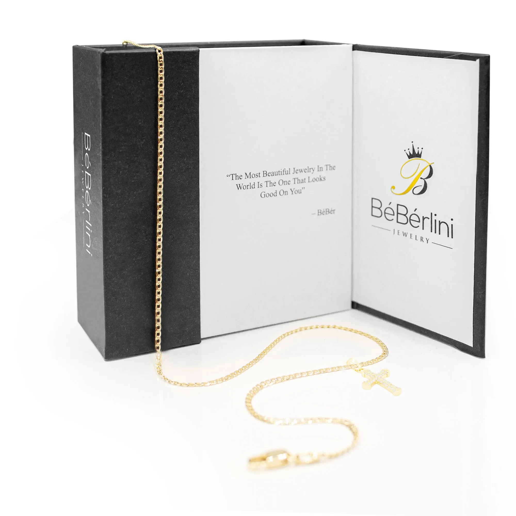 Cross 5 Cubic Zirconia Pendant 14K Gold Filled Chain Necklace Set