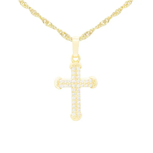 Cross 5 Cubic Zirconia Pendant 14K Gold Filled Chain Necklace Set