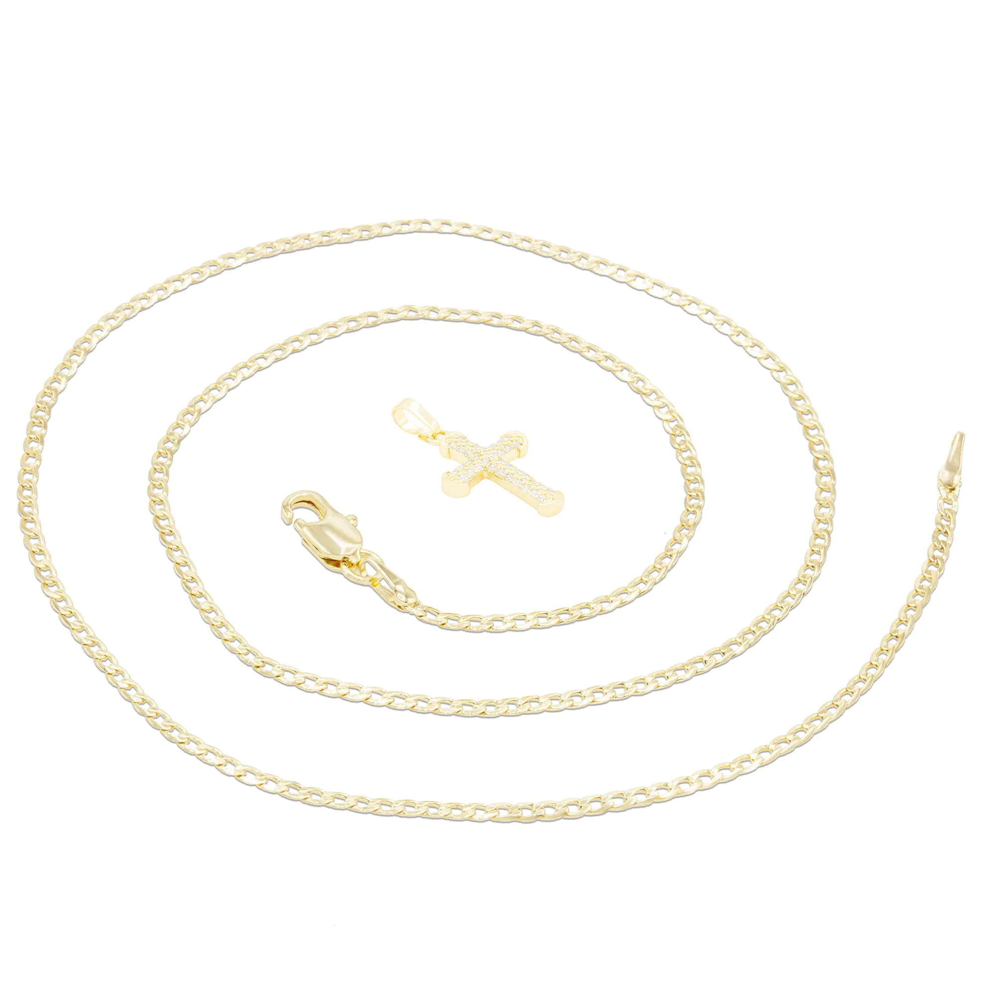 Cross 5 Cubic Zirconia Pendant 14K Gold Filled Chain Necklace Set