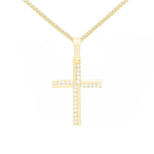 Cross 6 Cubic Zirconia Pendant 14K Gold Filled Chain Necklace Set