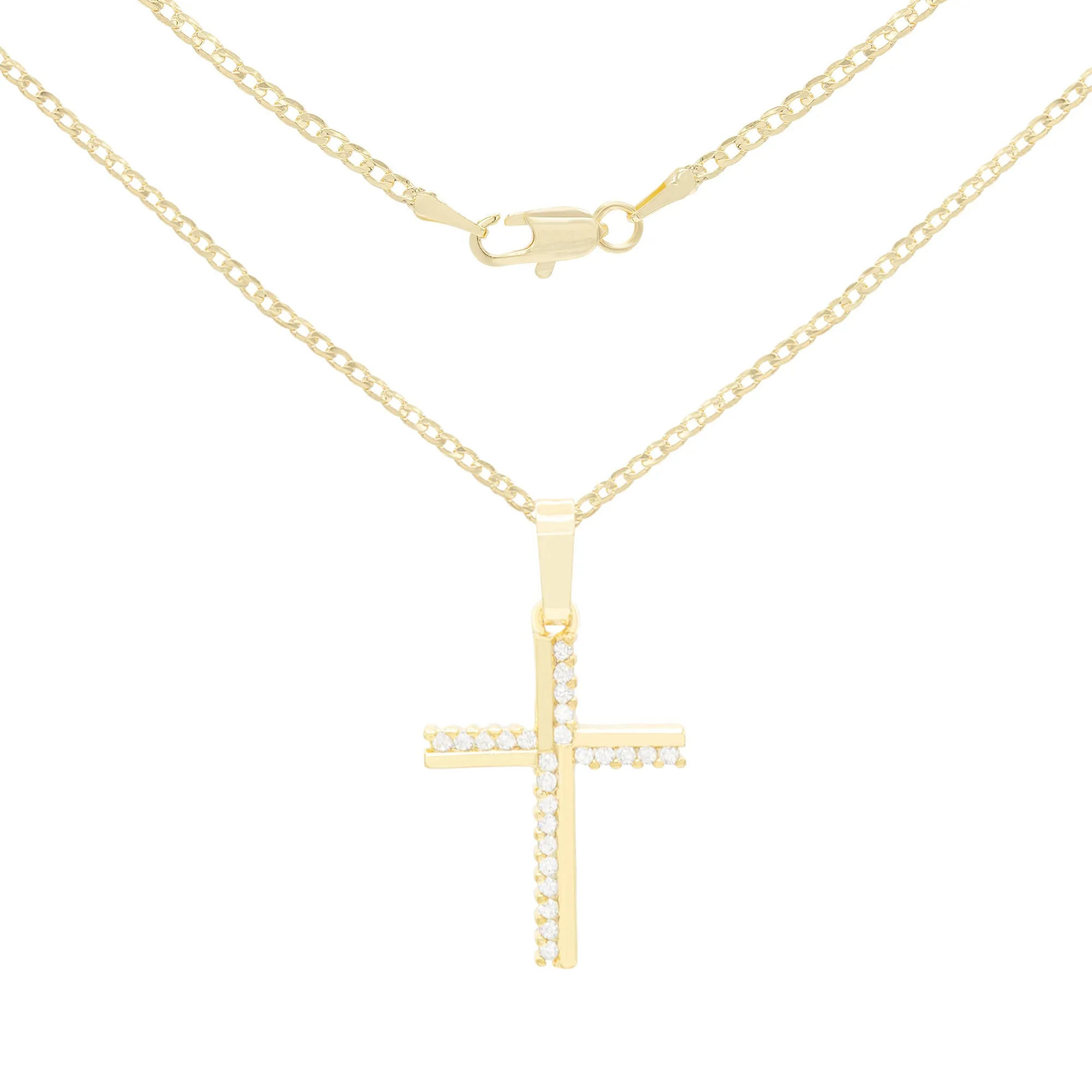 Cross 6 Cubic Zirconia Pendant 14K Gold Filled Chain Necklace Set