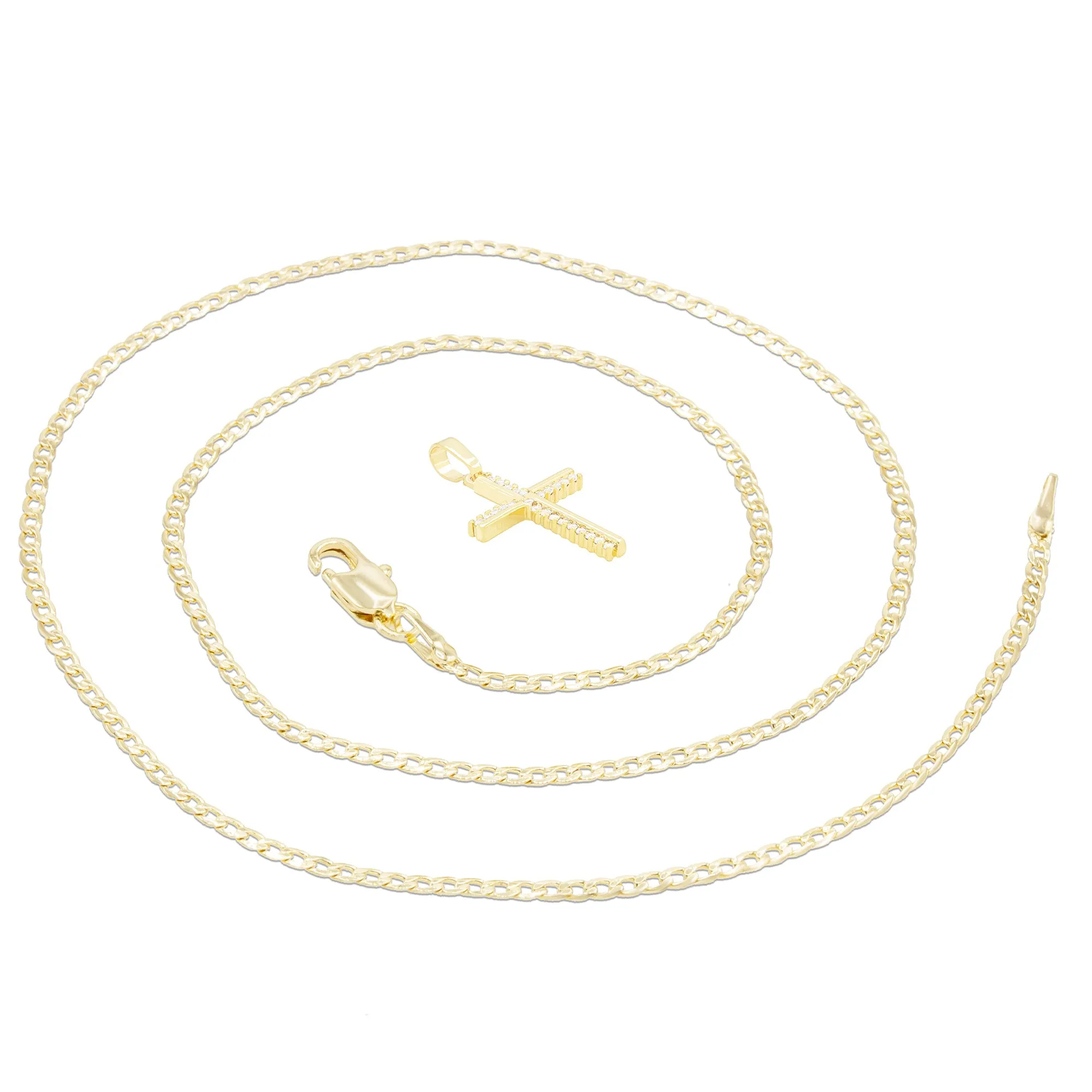 Cross 6 Cubic Zirconia Pendant 14K Gold Filled Chain Necklace Set