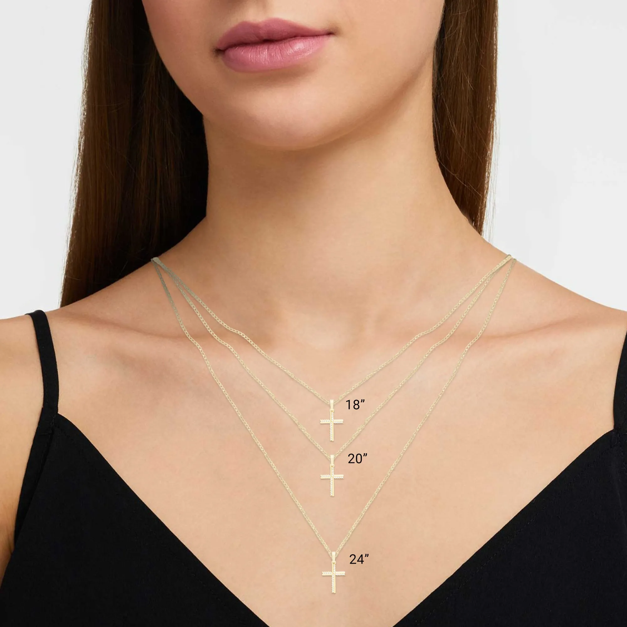 Cross 6 Cubic Zirconia Pendant 14K Gold Filled Chain Necklace Set