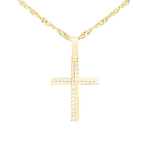 Cross 6 Cubic Zirconia Pendant 14K Gold Filled Chain Necklace Set
