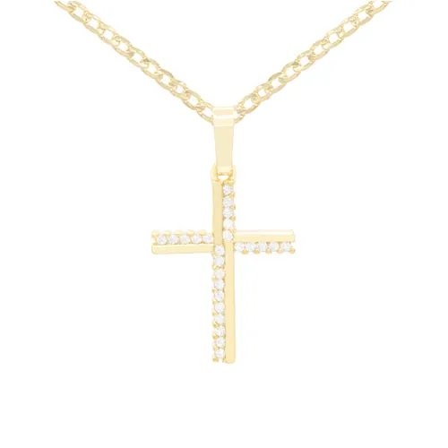 Cross 6 Cubic Zirconia Pendant 14K Gold Filled Chain Necklace Set