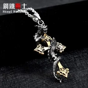 Cross dragon pendant necklace Stainless Steel 3D Men Jewelry