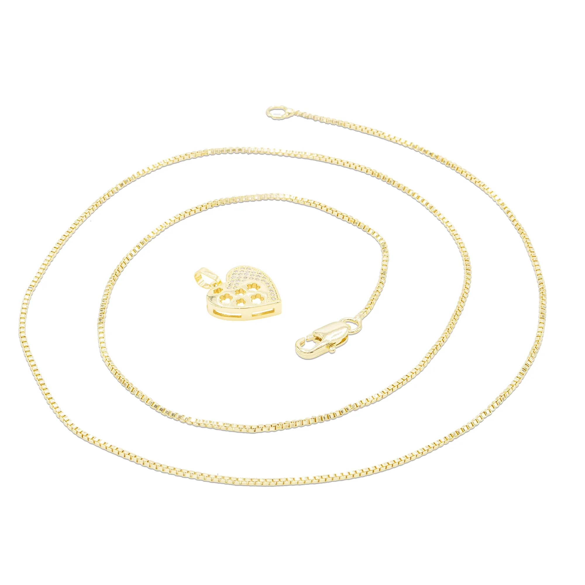 Cubic Zirconia 14K Gold Filled Heart With Flowers Pendant Necklace Set