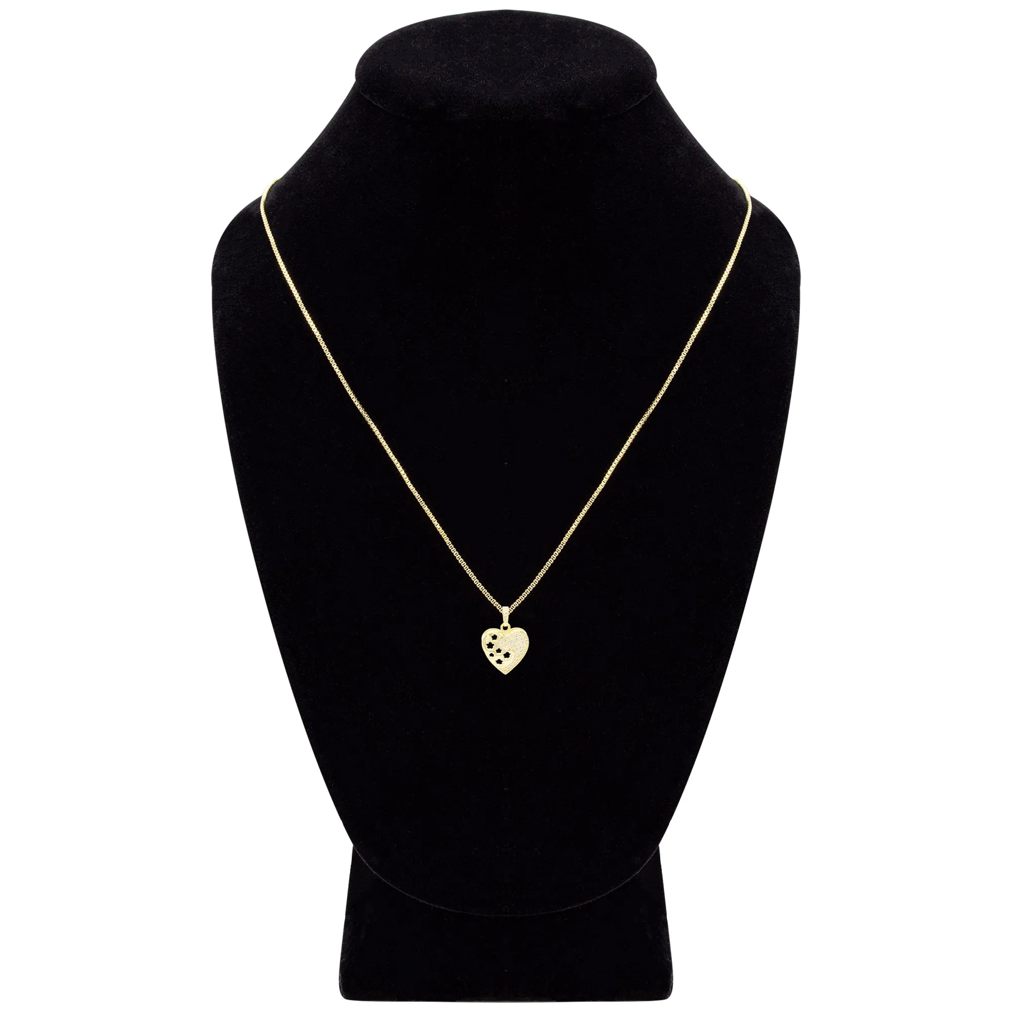 Cubic Zirconia 14K Gold Filled Heart With Flowers Pendant Necklace Set
