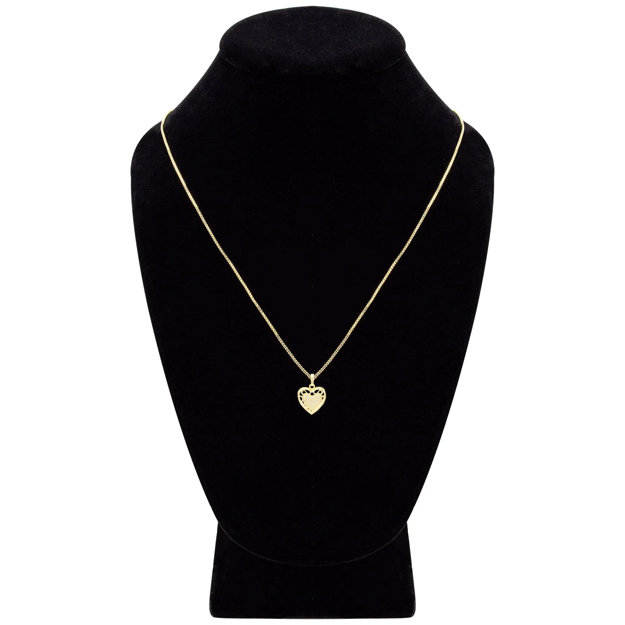Cubic Zirconia 14K Gold Filled Hollow Heart Pendant Necklace Set