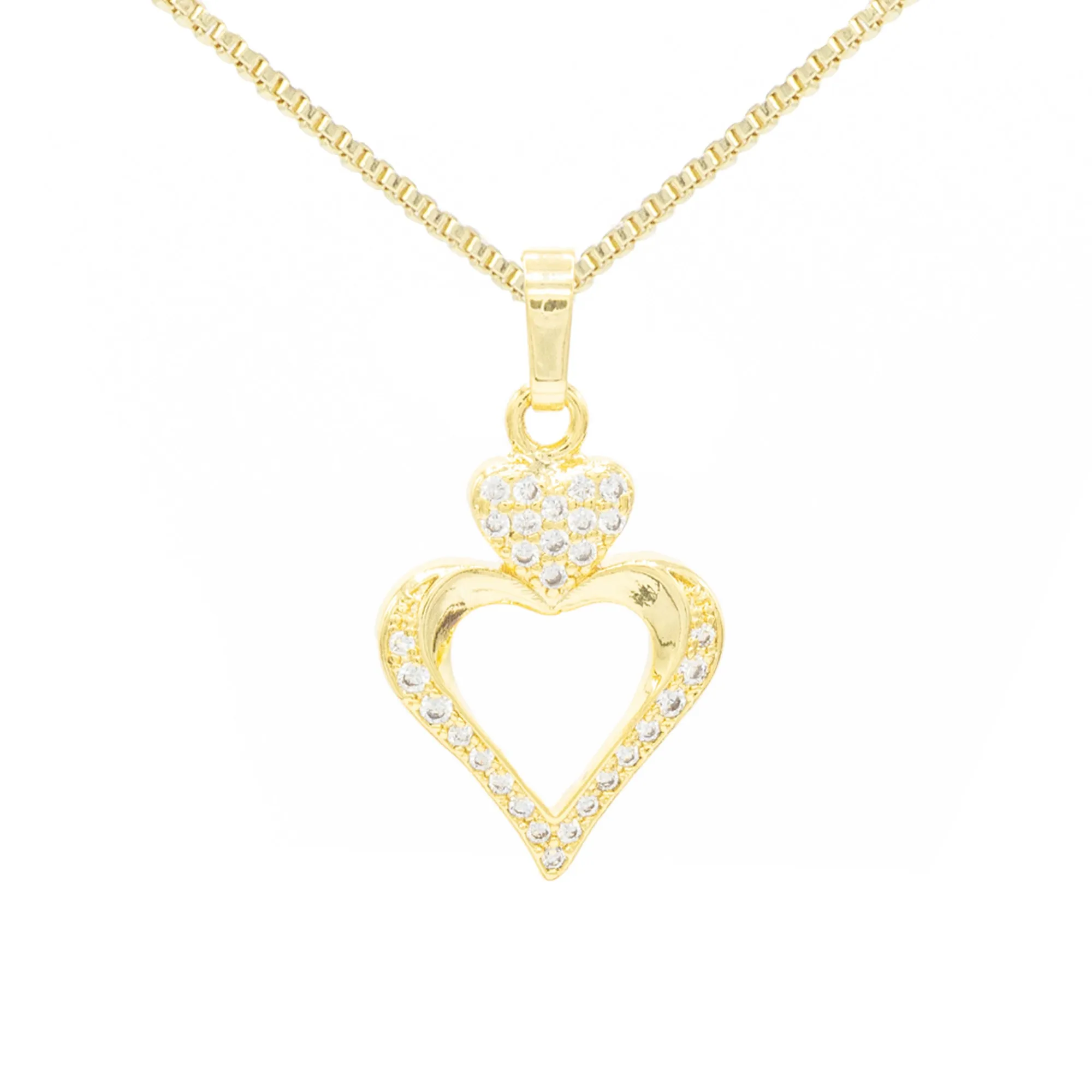 Cubic Zirconia 14K Gold Filled Two Hearts Pendant Necklace Set