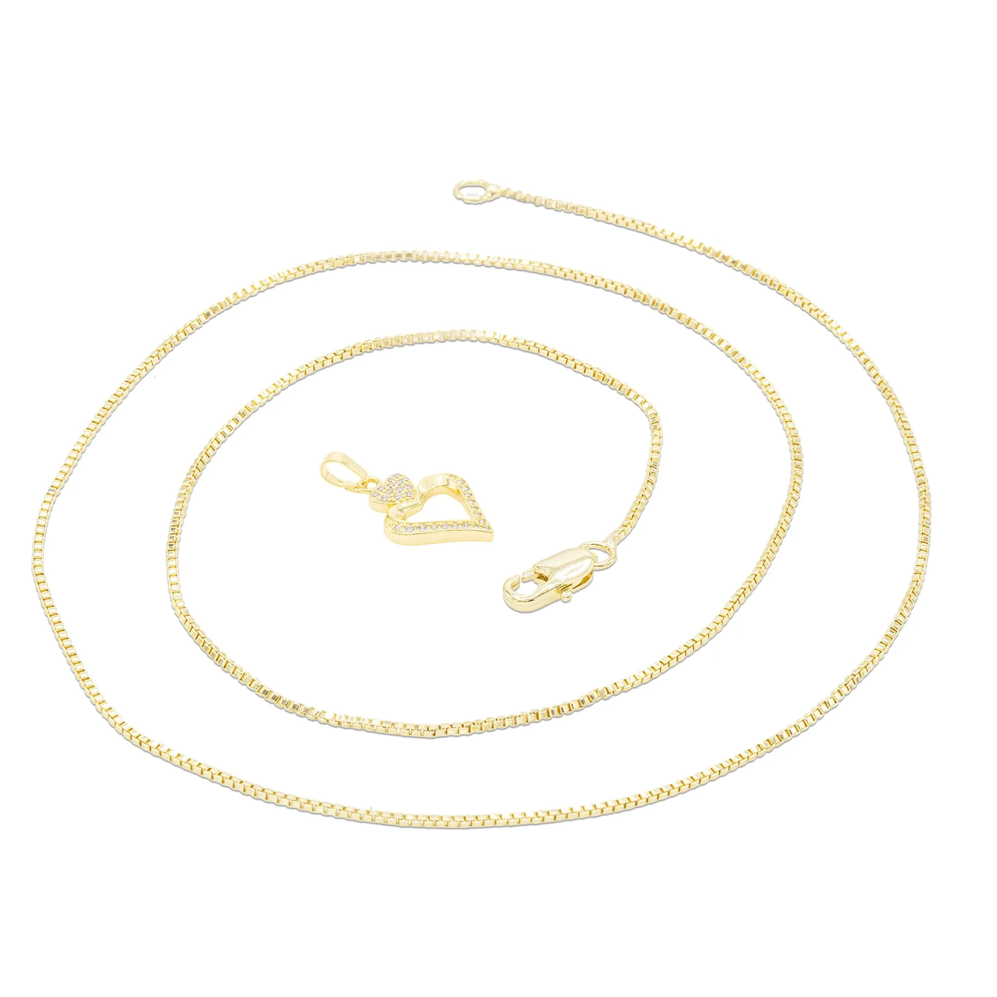Cubic Zirconia 14K Gold Filled Two Hearts Pendant Necklace Set