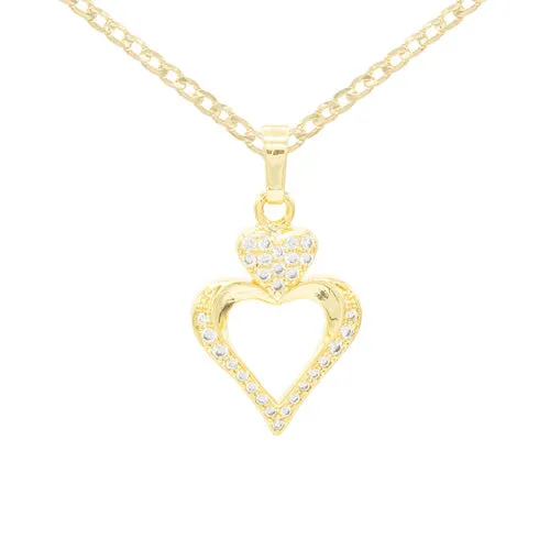 Cubic Zirconia 14K Gold Filled Two Hearts Pendant Necklace Set