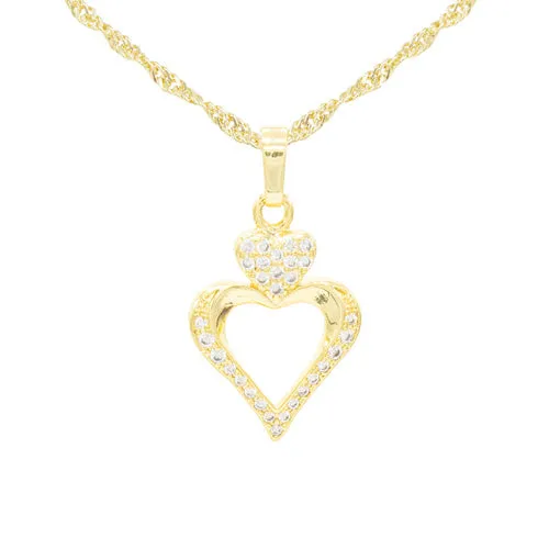 Cubic Zirconia 14K Gold Filled Two Hearts Pendant Necklace Set