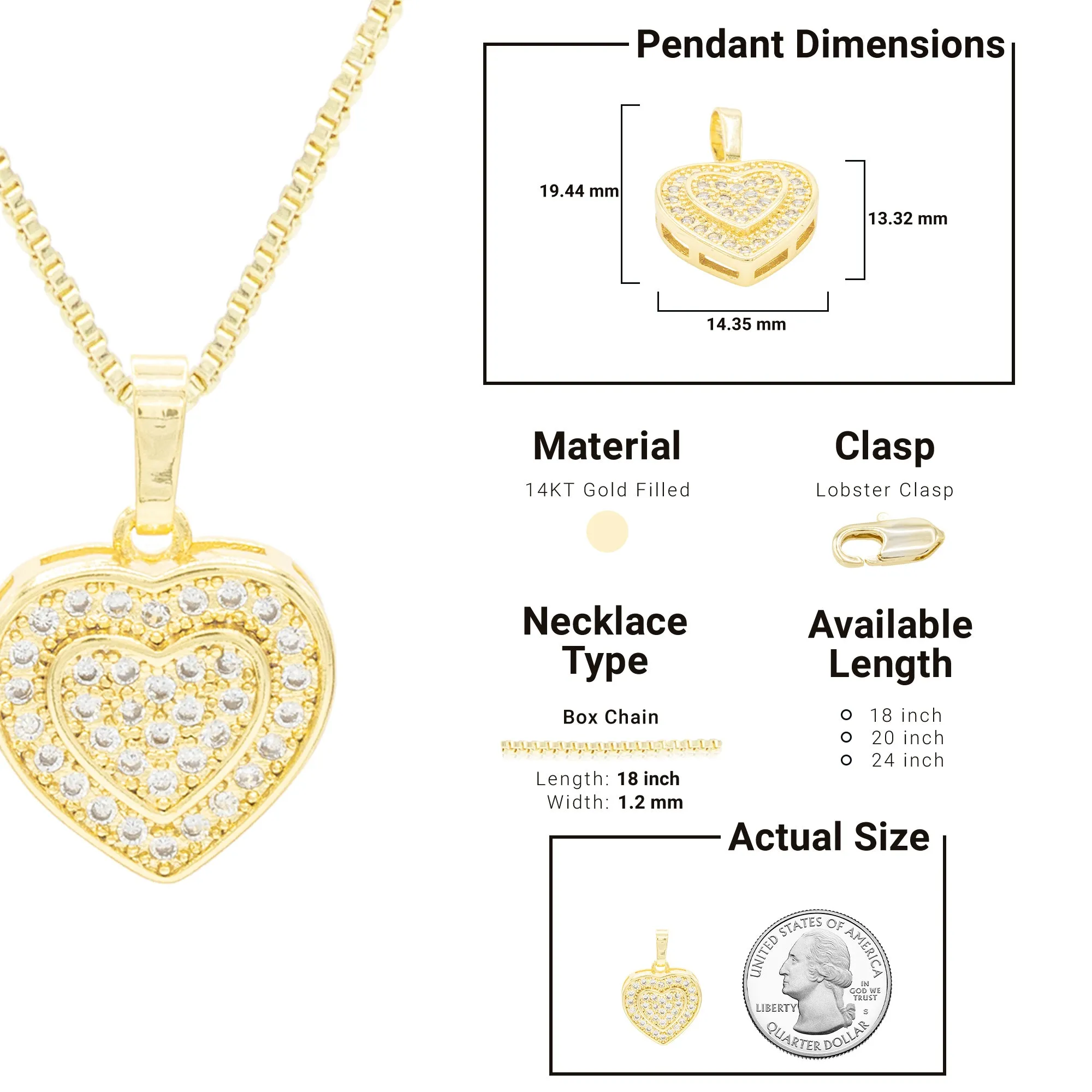 Cubic Zirconia 14K Gold Filled Two-Ply Heart Pendant Necklace Set