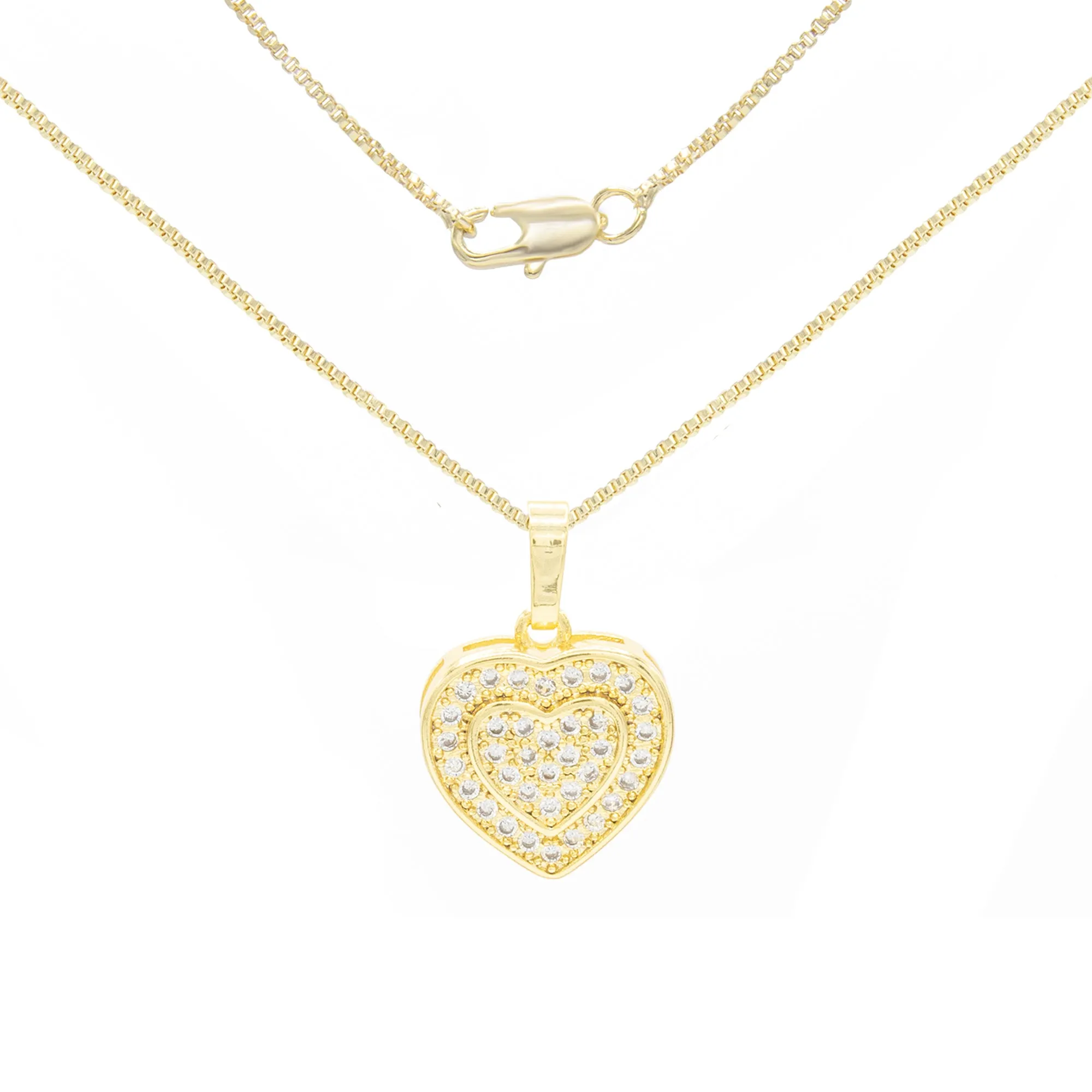 Cubic Zirconia 14K Gold Filled Two-Ply Heart Pendant Necklace Set