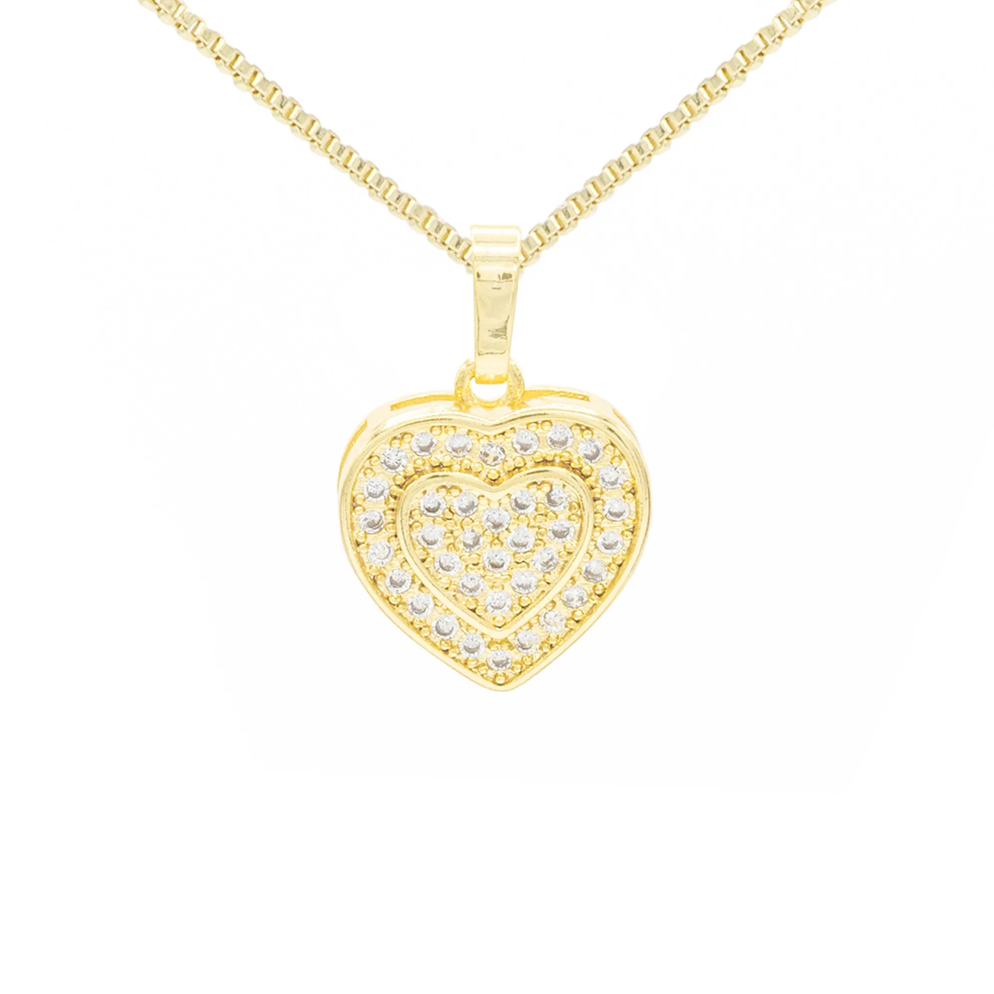 Cubic Zirconia 14K Gold Filled Two-Ply Heart Pendant Necklace Set