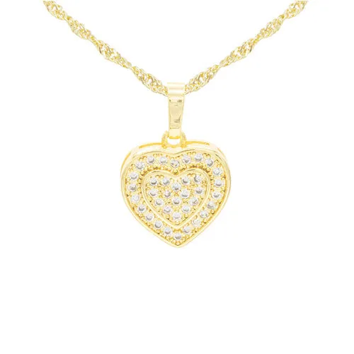 Cubic Zirconia 14K Gold Filled Two-Ply Heart Pendant Necklace Set