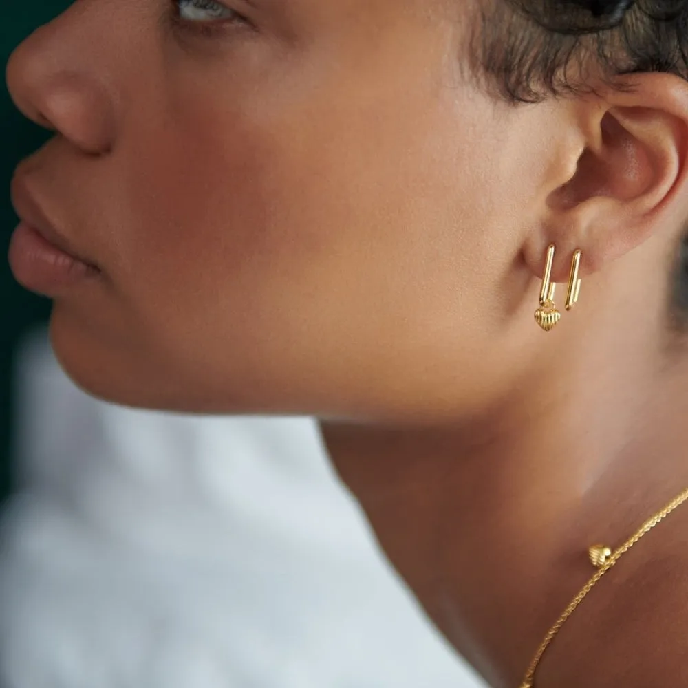 Deco Heart Oval Link Hoop Earrings - Gold - ULE02GP