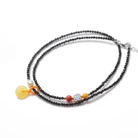 Double Stranded Black Spinel & Natural Crystal Beaded Anklet
