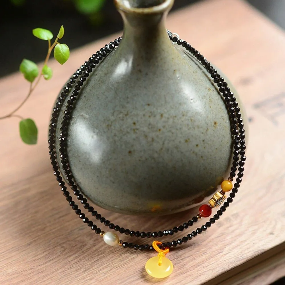 Double Stranded Black Spinel & Natural Crystal Beaded Anklet