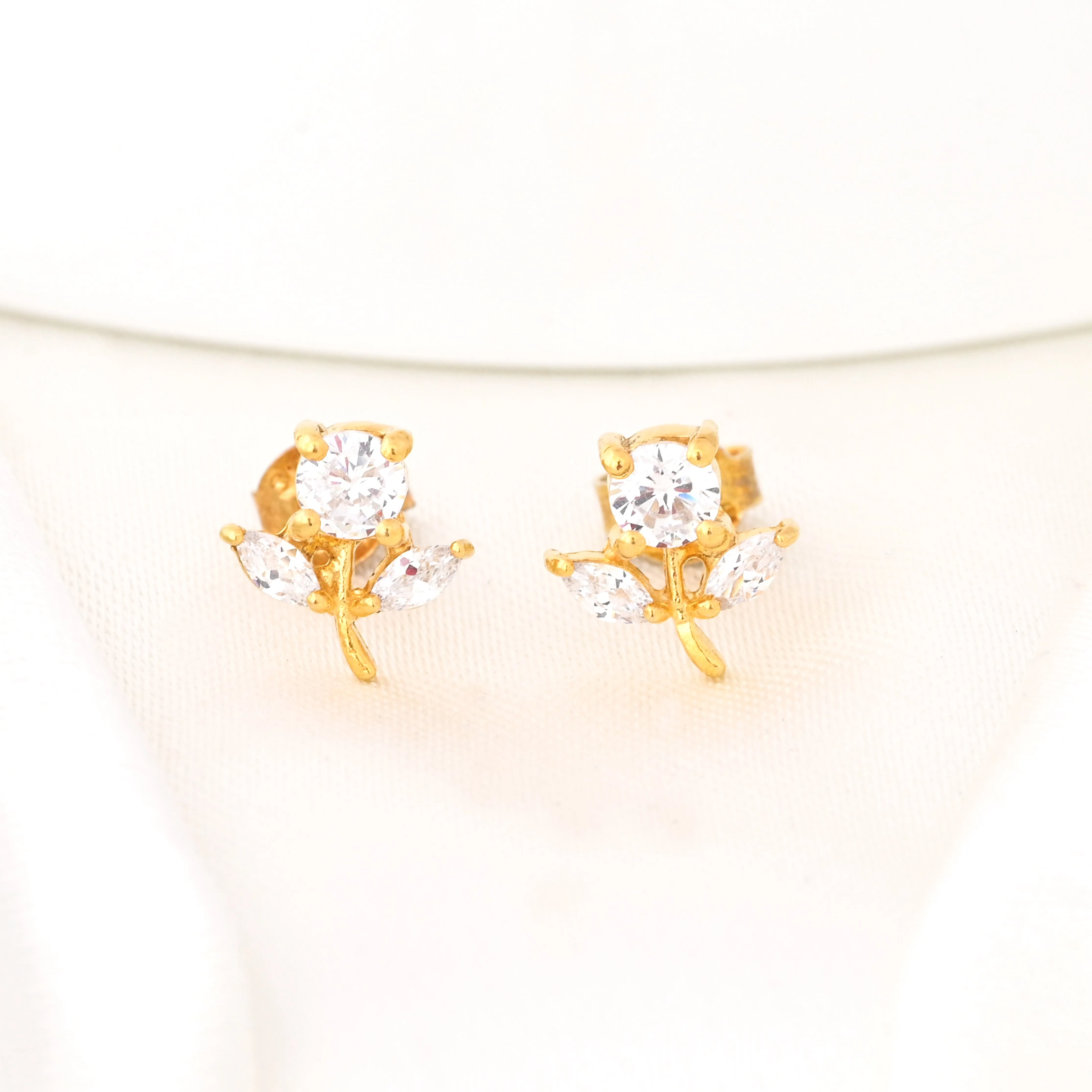 elegant diamond flower stud earrings with sterling silver