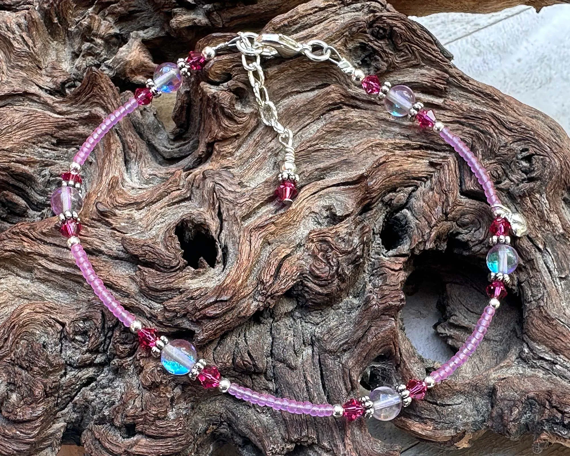 Elegant Heart Purple Beaded Anklet
