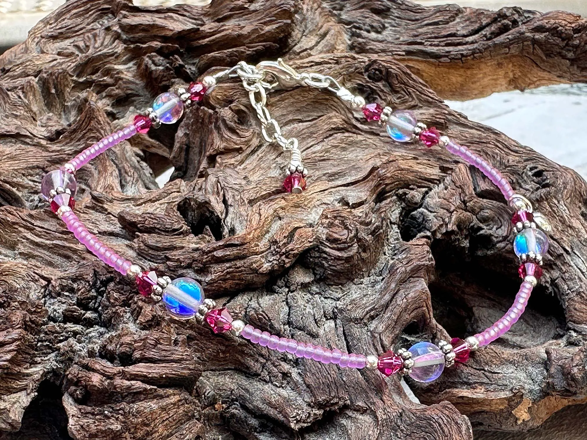 Elegant Heart Purple Beaded Anklet