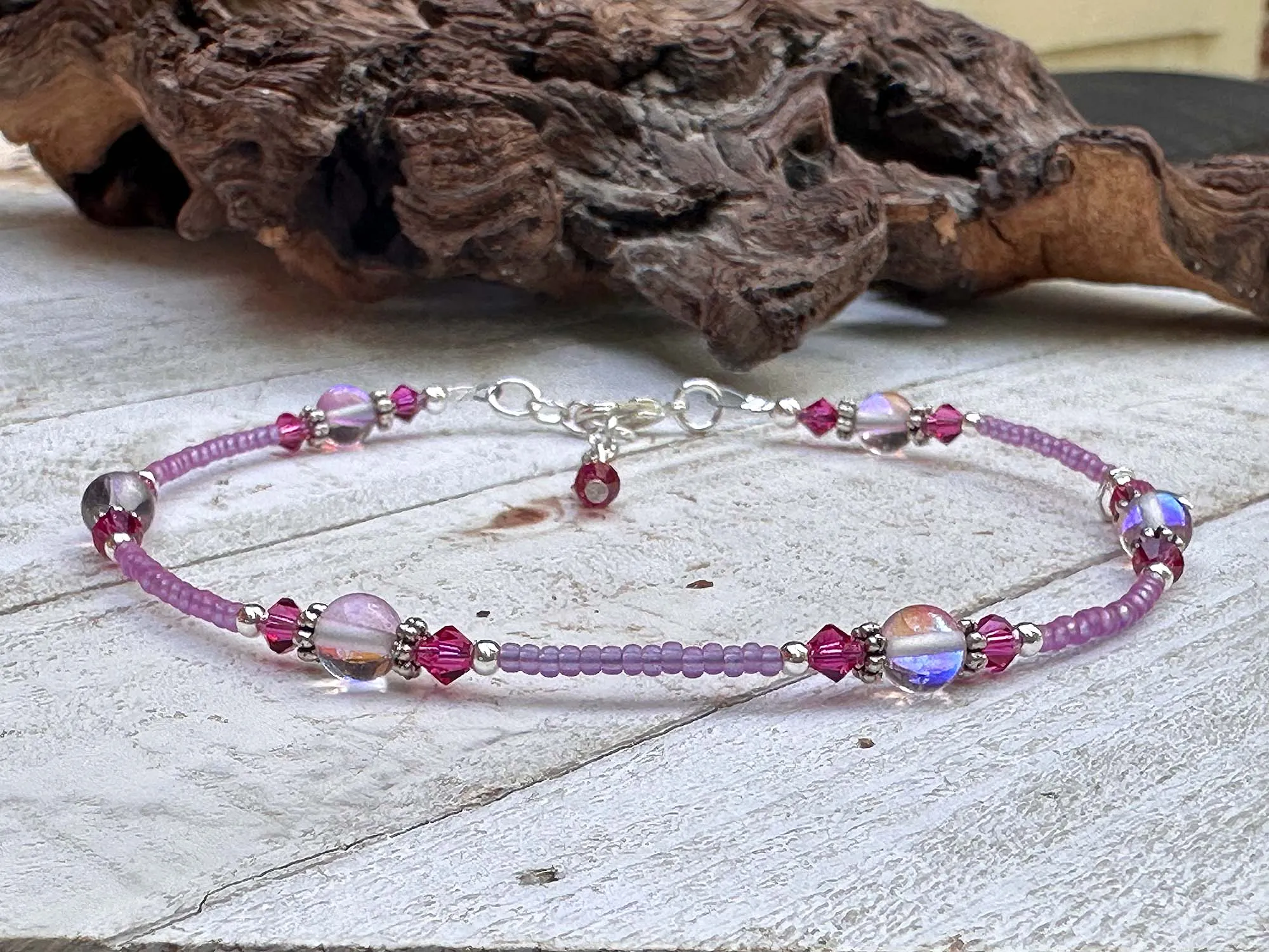Elegant Heart Purple Beaded Anklet
