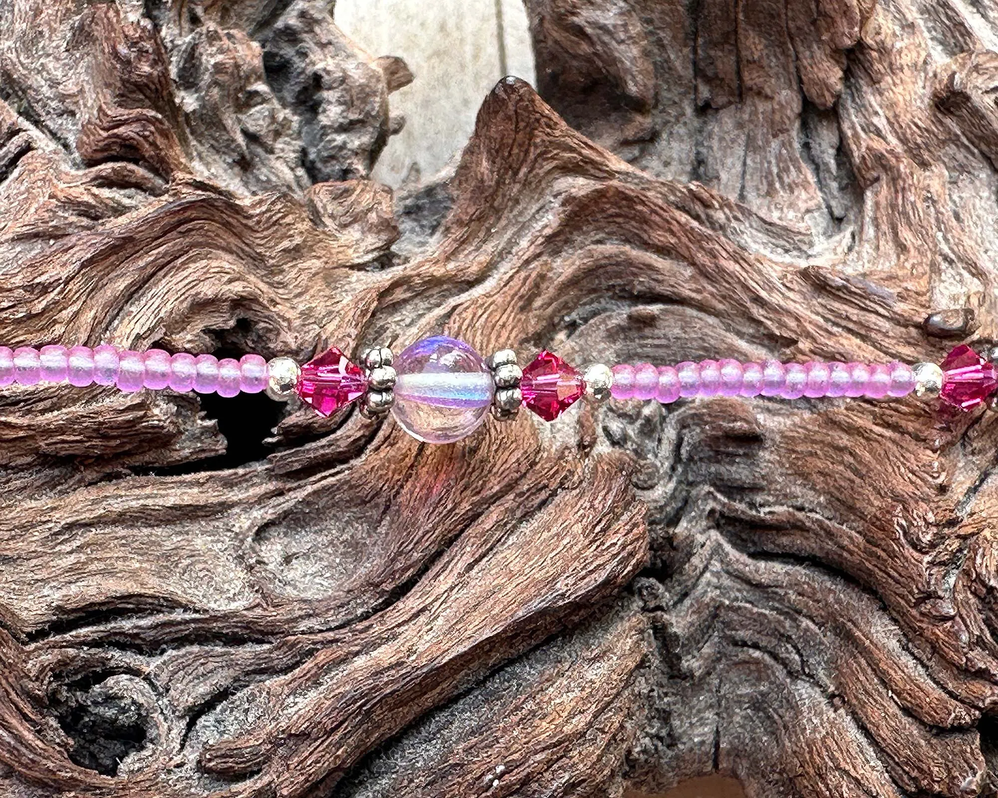 Elegant Heart Purple Beaded Anklet