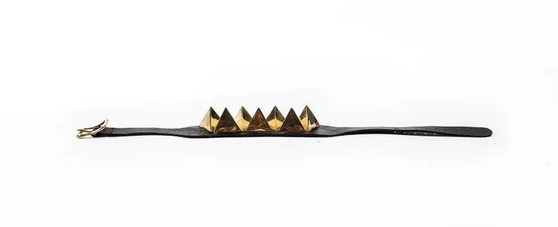 Elevated Pyramid Gold Scheme Brass Leather Choker