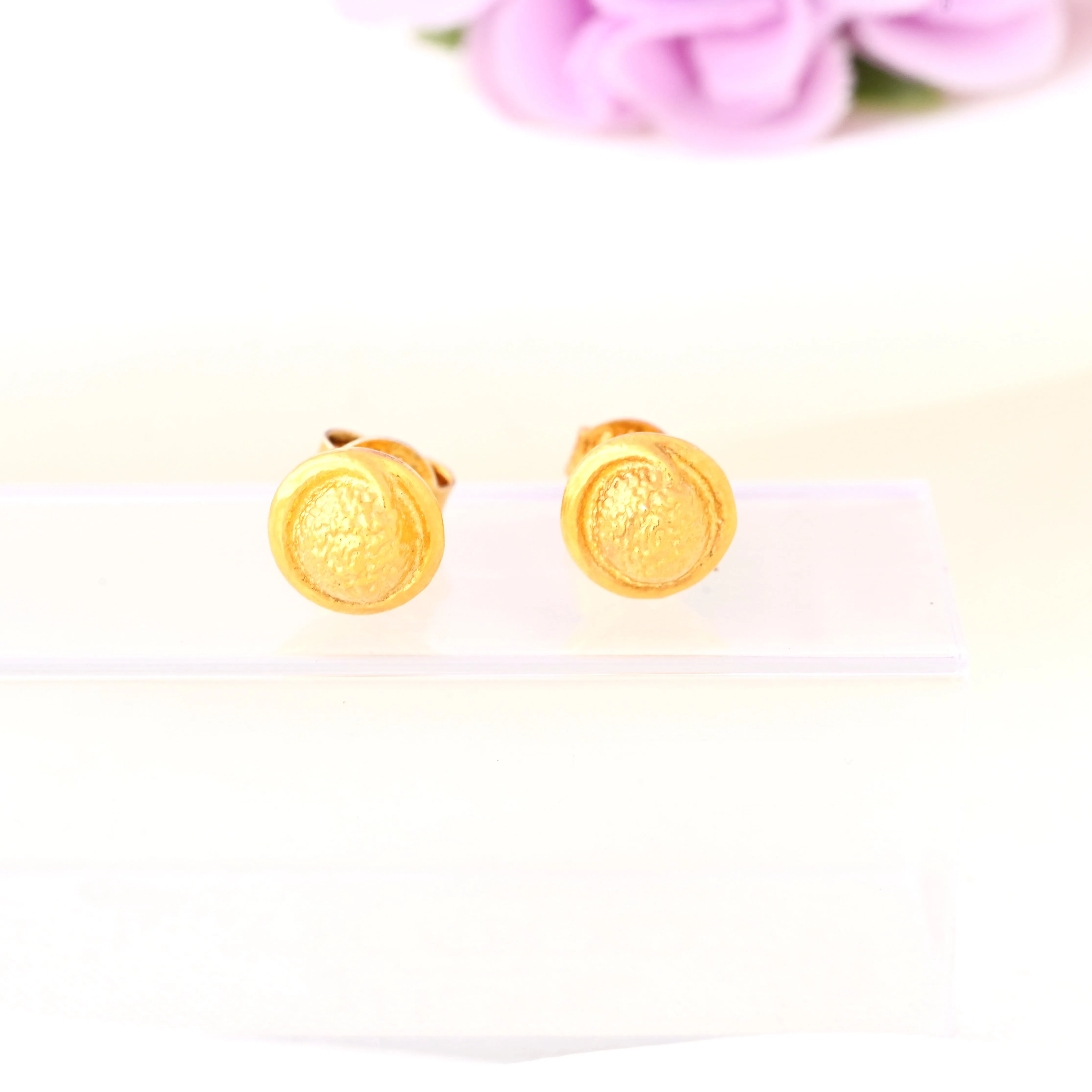 Embossed Round Flat Stud Earrings Geometric Disc Studs