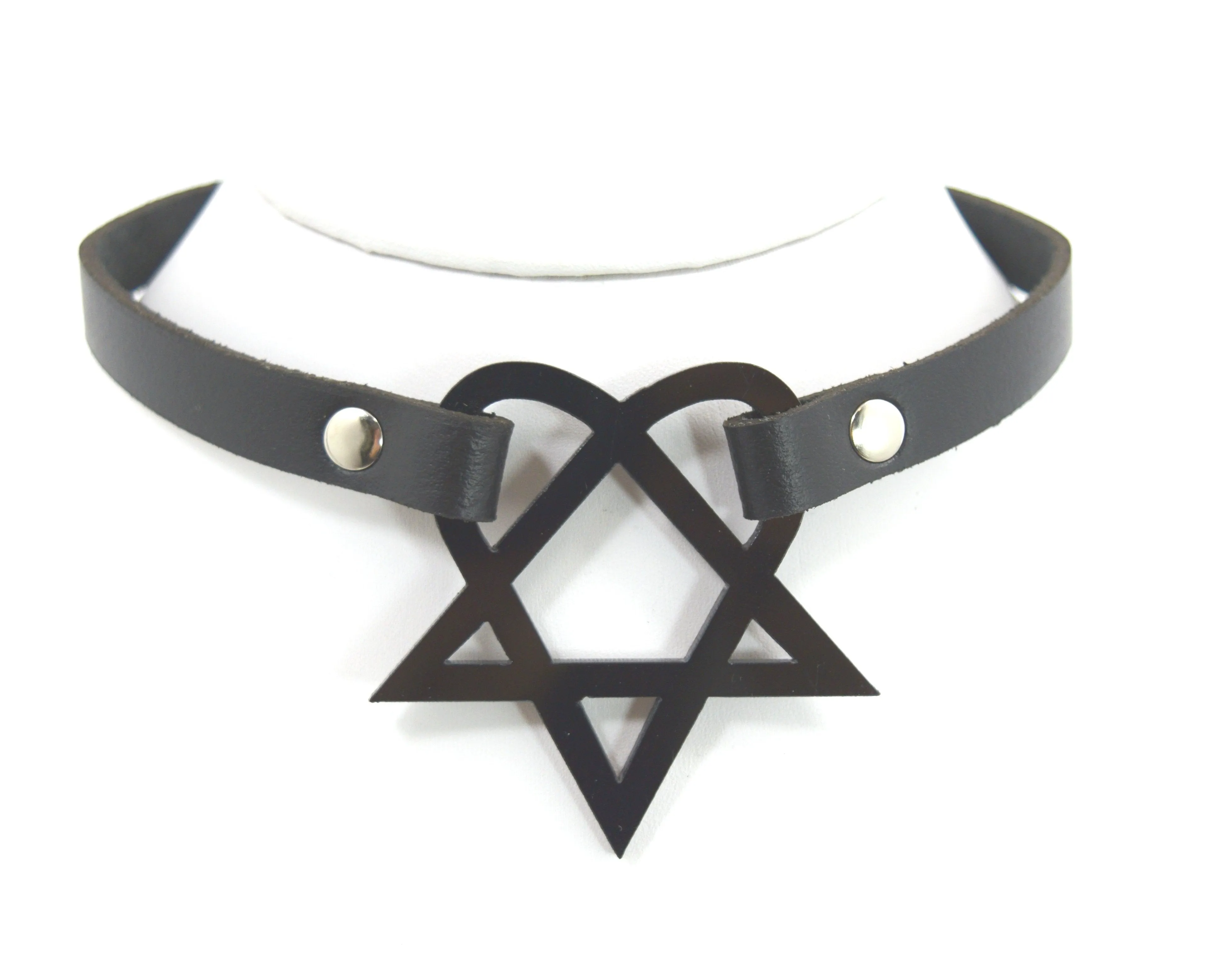 Gothic Punk Rock Emo Heartaguram Pendant Leather Choker Necklace