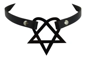 Gothic Punk Rock Emo Heartaguram Pendant Leather Choker Necklace