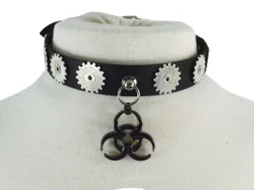 Gothic Steampunk Biohazard Charm cogwheel Studs Leather Choker Collar Necklace