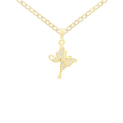 Hanging Butterfly 3 Cubic Zirconia Pendant With 14K Gold Filled Necklace Set