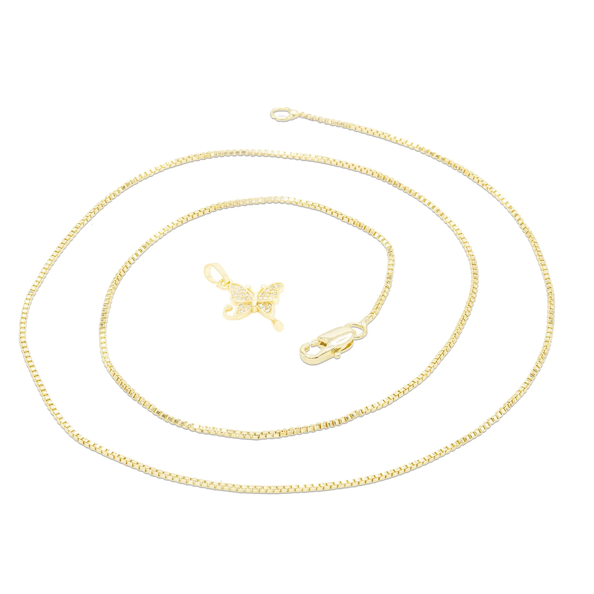 Hanging Butterfly 3 Cubic Zirconia Pendant With 14K Gold Filled Necklace Set