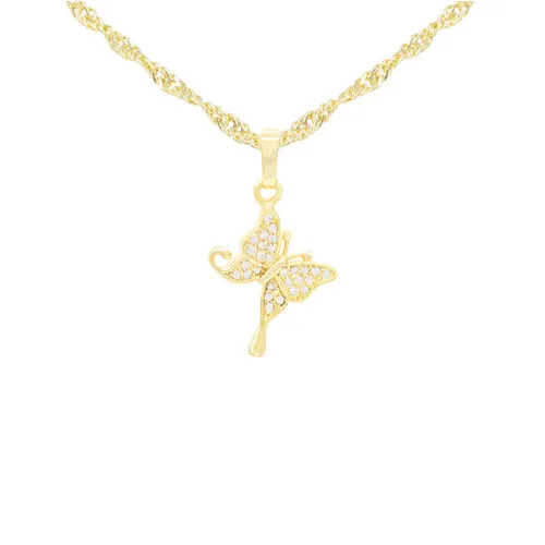 Hanging Butterfly 3 Cubic Zirconia Pendant With 14K Gold Filled Necklace Set