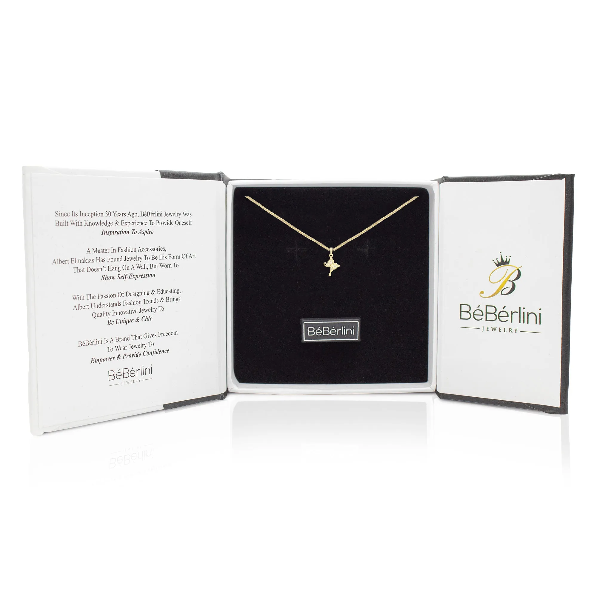 Hanging Butterfly 3 Cubic Zirconia Pendant With 14K Gold Filled Necklace Set