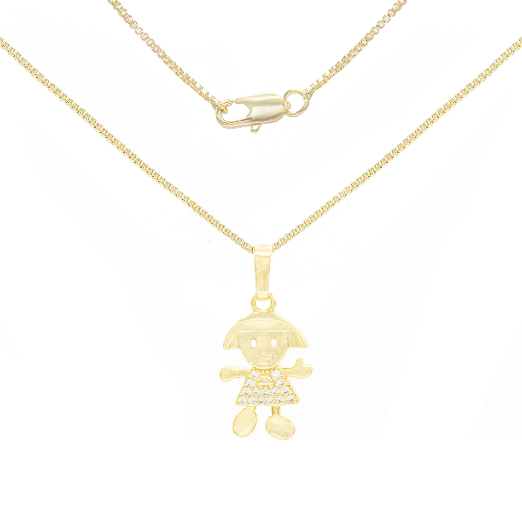 Happy Girl Cubic Zirconia Pendant With 14K Gold Filled Necklace Set