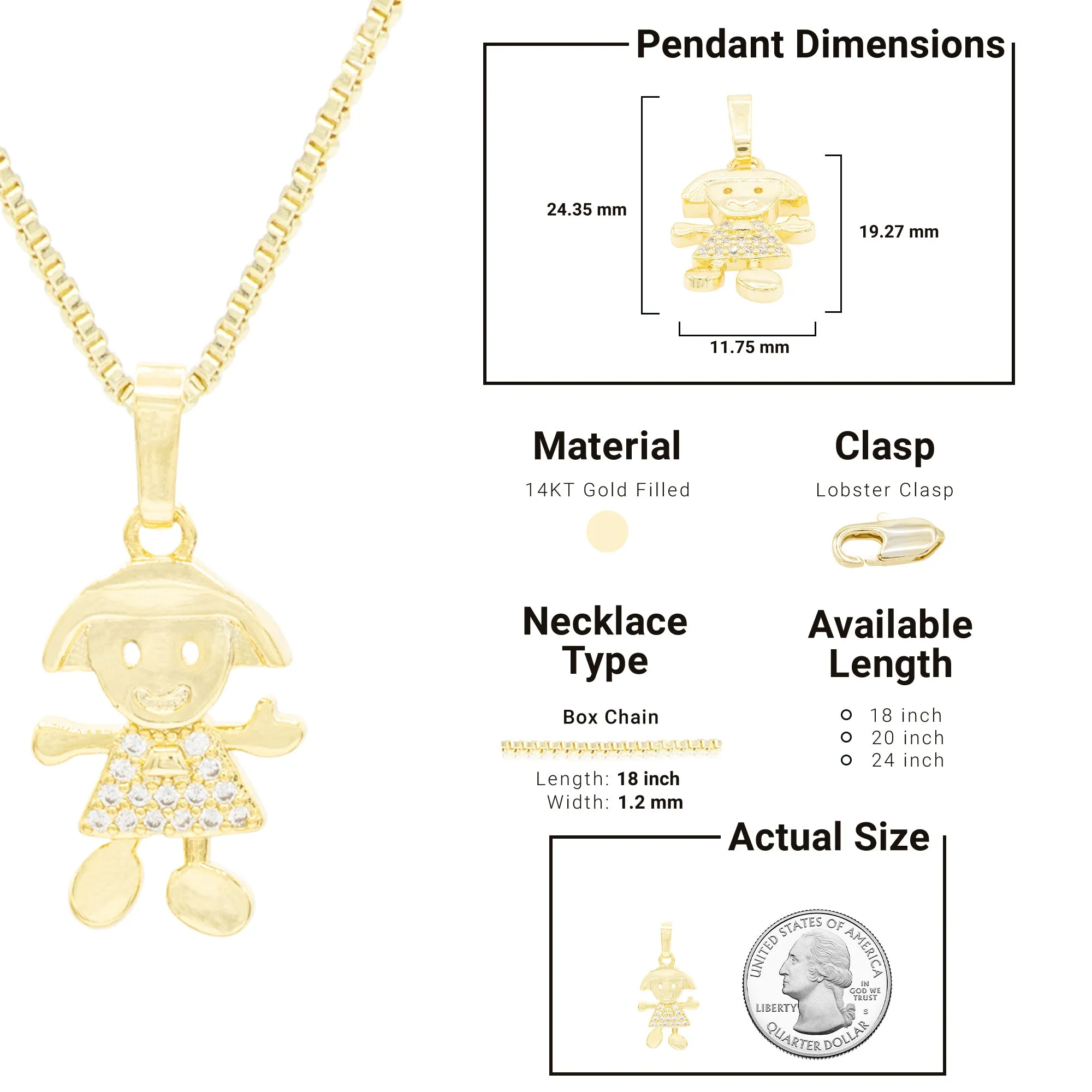 Happy Girl Cubic Zirconia Pendant With 14K Gold Filled Necklace Set