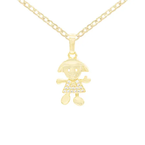 Happy Girl Cubic Zirconia Pendant With 14K Gold Filled Necklace Set