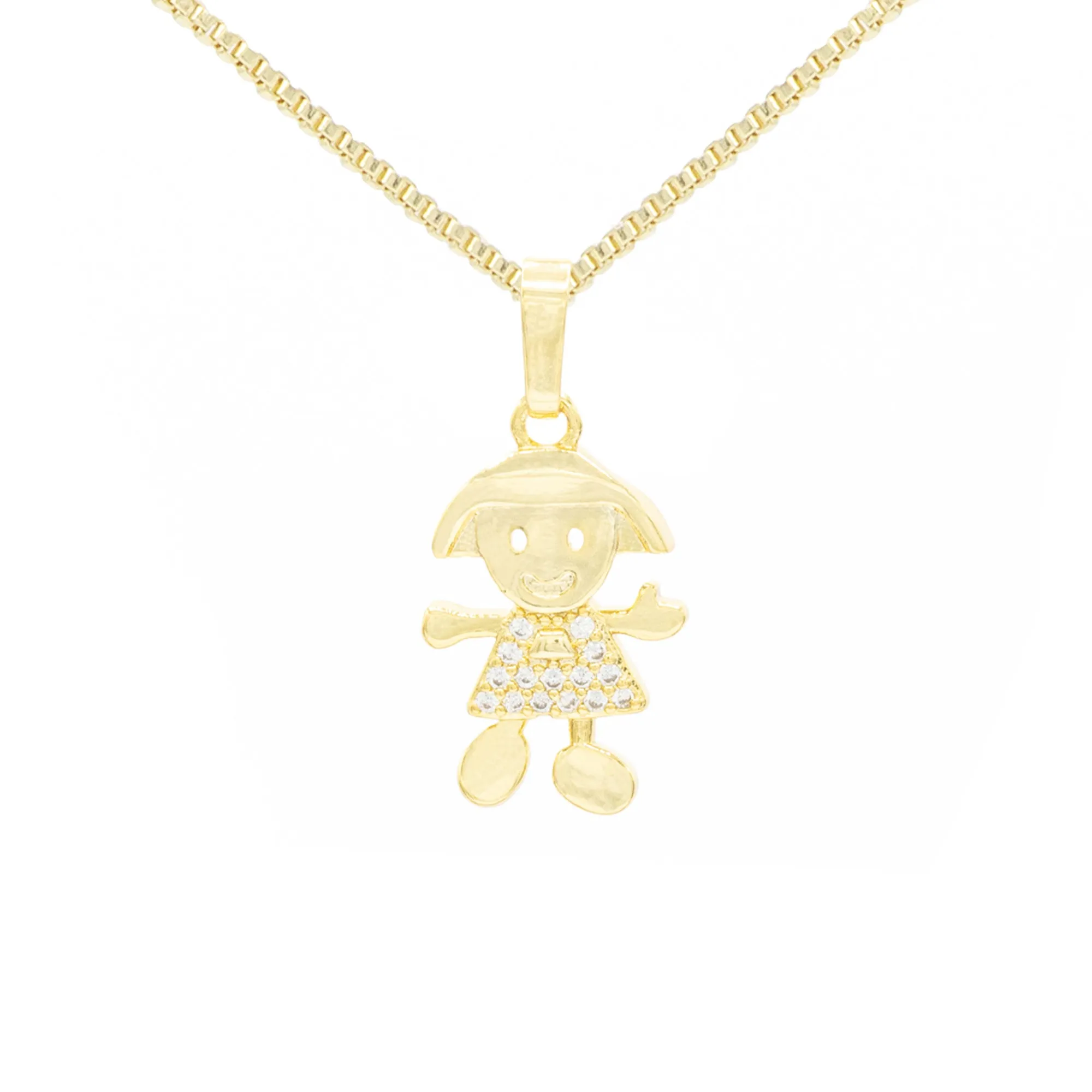 Happy Girl Cubic Zirconia Pendant With 14K Gold Filled Necklace Set