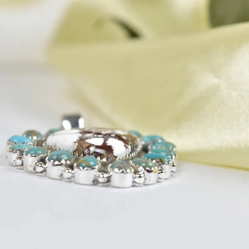 Heart Shaped Wild Horse & Turquoise Native American  925 Sterling Silver Pendant