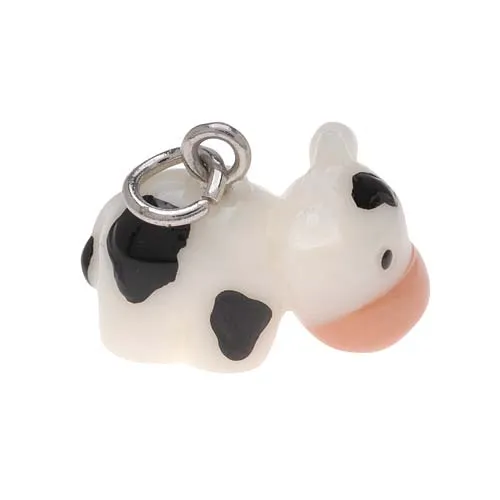 Jewelry Charm, 3-D Hand Painted Resin Cow 14.6mm, Black and White (1 Piece)