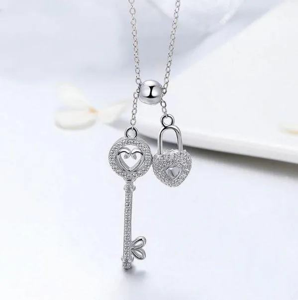 Key of Heart Sterling Silver Necklace