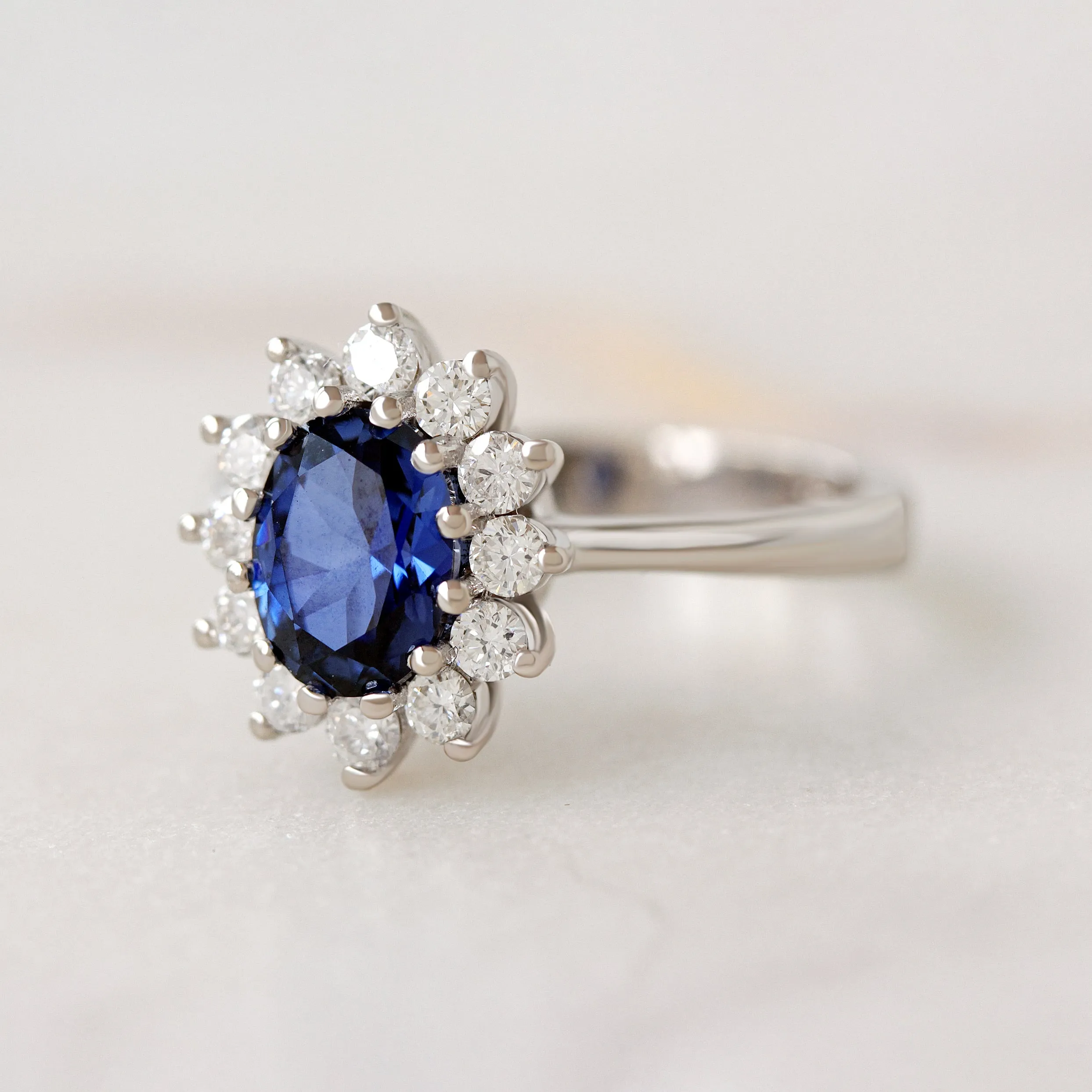 Lab Grown Oval Blue Sapphire & Diamonds Engagement Ring Basic