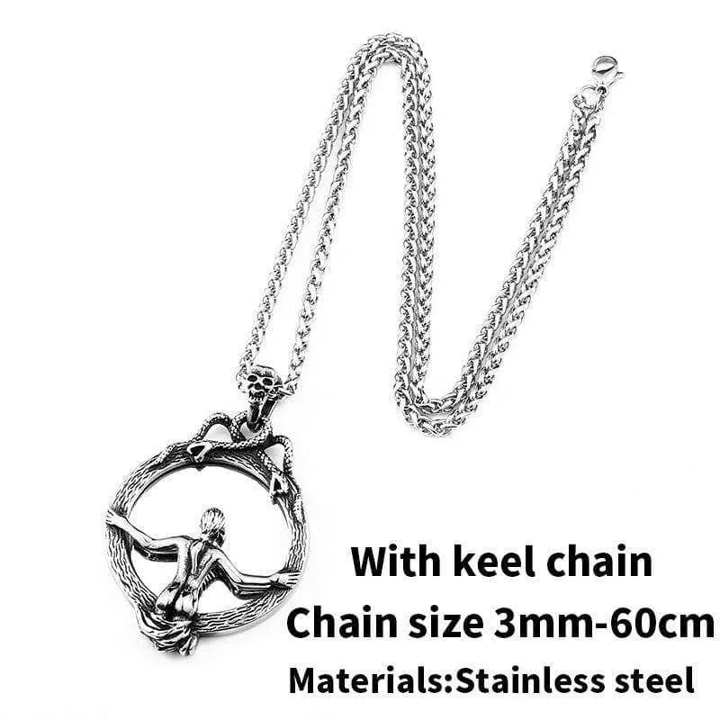 Magic Mirror Men Pendant Necklace with Stainless Steel Snake Wrapped Skull Clasp Chain Sexy women