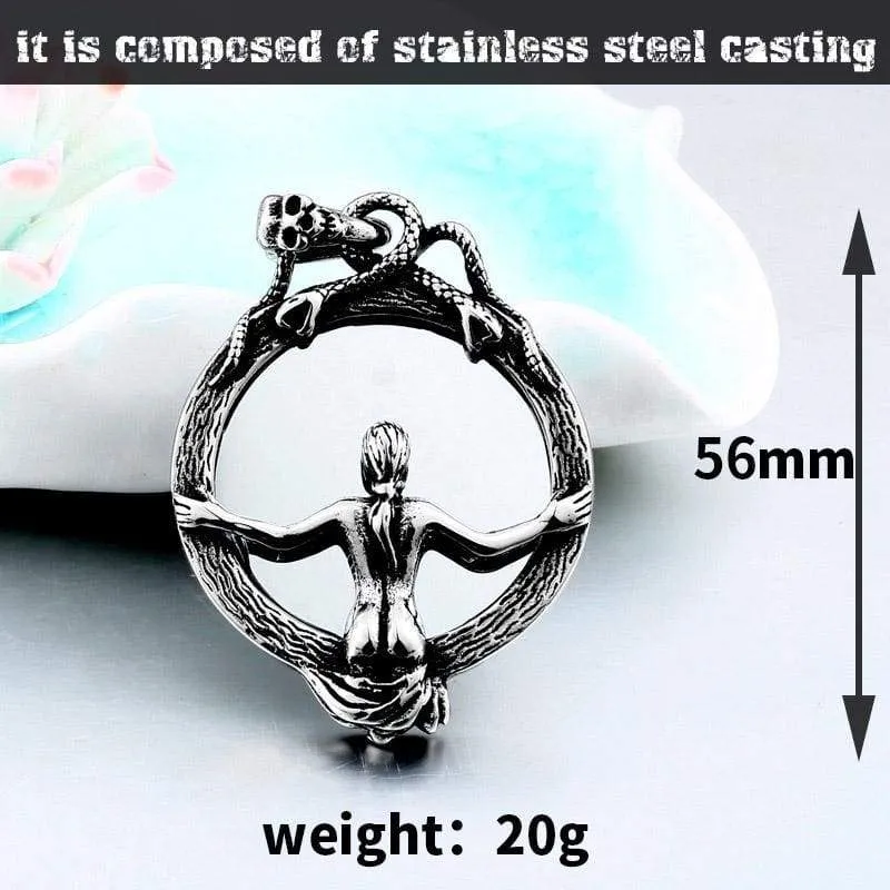 Magic Mirror Men Pendant Necklace with Stainless Steel Snake Wrapped Skull Clasp Chain Sexy women