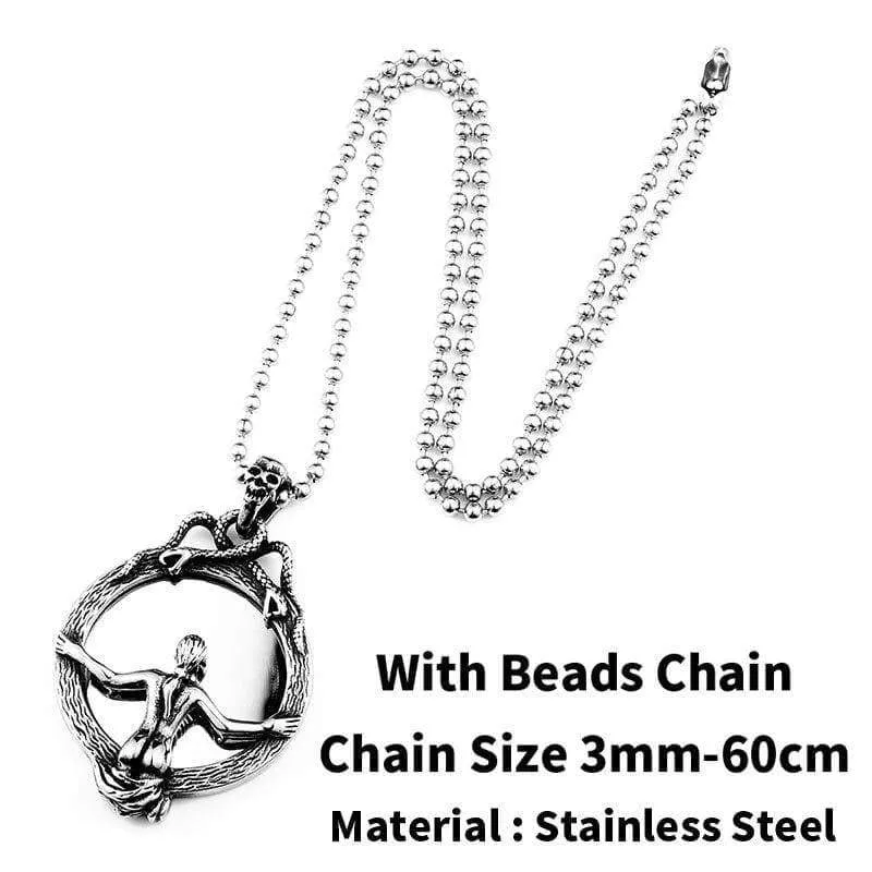 Magic Mirror Men Pendant Necklace with Stainless Steel Snake Wrapped Skull Clasp Chain Sexy women